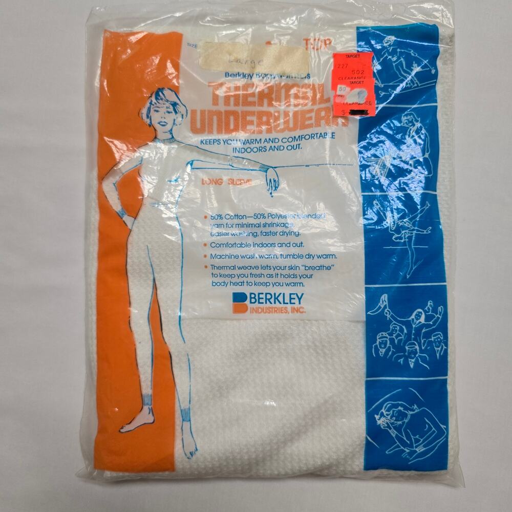 Vintage Waffle Knit Thermal Longsleeve Shirt Large Berkley Thermal Underwear